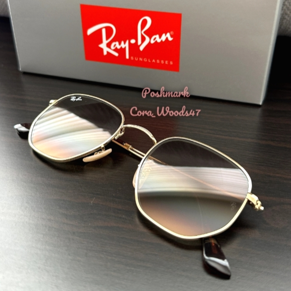 Ray-Ban Hexagonal Gradient Brown Lenses RB3548N Gold Frame Unisex New - Picture 3 of 15